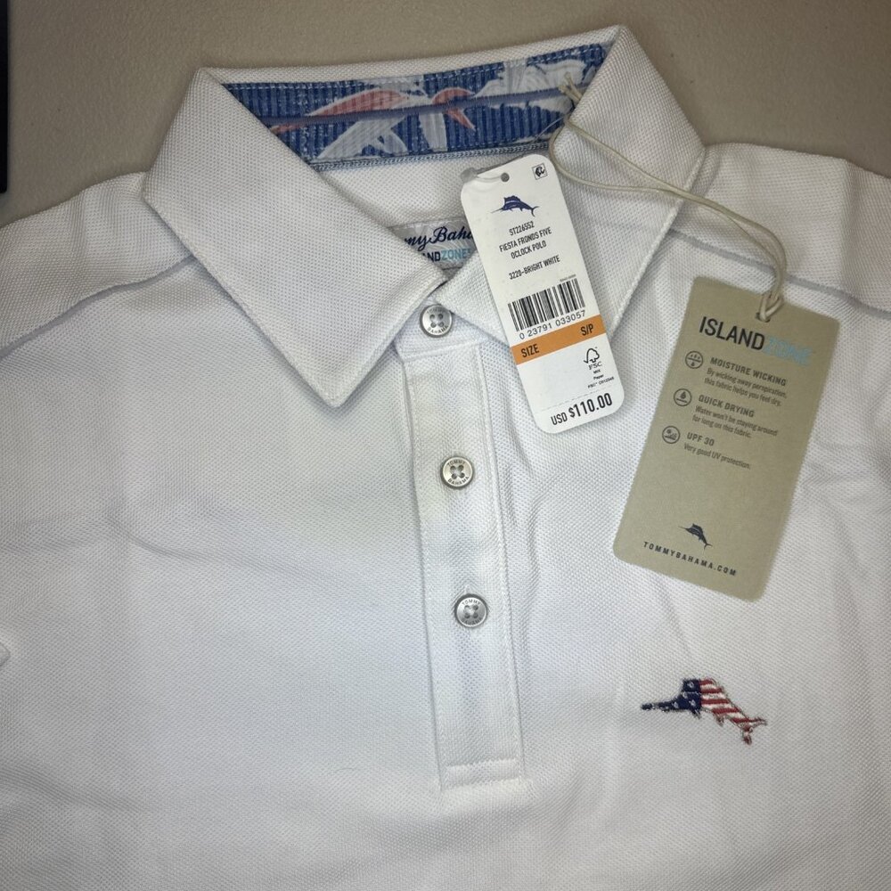Tommy Bahama Men's Small Fiesta Fronds Five O'Clock IslandZone Polo Shirt White - Picture 3 of 7